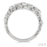 1/6 ctw Lattice Leaf and Circular Motif Round Cut Diamond Wedding Band in 14K White Gold