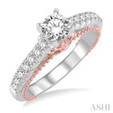 7/8 ctw Diamond Engagement Ring with 1/2 ct Round Cut Center Stone in 14K White and Rose Gold