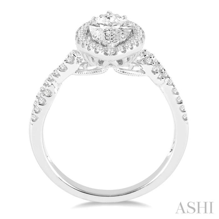 1 ctw Diamond Engagement Ring with 5/8 ct Marquise Cut Center Stone in 14K White Gold