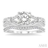 1 ctw Diamond Wedding Set with 7/8 ctw Round Cut Engagement Ring and 1/6 ctw Wedding Band in 14K White Gold
