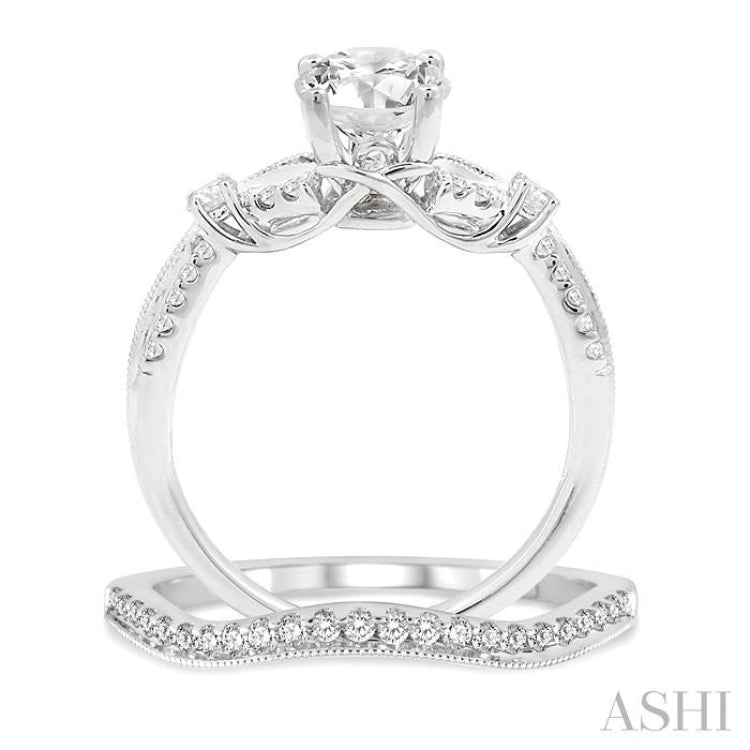 1 ctw Diamond Wedding Set with 7/8 ctw Round Cut Engagement Ring and 1/6 ctw Wedding Band in 14K White Gold