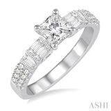 1 1/10 ctw Diamond Engagement Ring with 5/8 Ct Princess Cut Center Stone in 14K White Gold