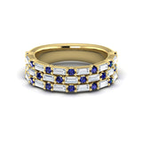 Diamond Baguette And Blue Sapphire Three Row Ring