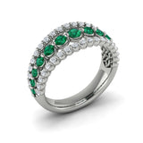 Three Row Diamond And Emerald Statement Ring