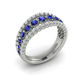 Three Row Diamond And Blue Sapphire Statement Ring
