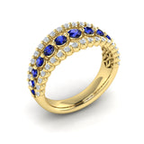 Three Row Diamond And Blue Sapphire Statement Ring