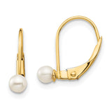 14K Madi K 3-4mm White Round FW Cultured Pearl Leverback Earrings