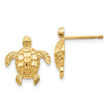 14K Gold Polished / Textured Sea Turtles Post Earrings