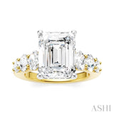 1 1/4 Ctw Emerald Shape Oval and Round Cut Diamond Semi-Mount Engagement Ring in 14K Yellow and White Gold