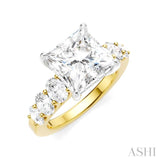 1 1/4 Ctw Princess Shape Oval and Round Cut Diamond Semi-Mount Engagement Ring in 14K Yellow and White Gold