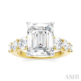 1 1/5 Ctw Emerald Shape Round Cut Diamond Semi-Mount Engagement Ring in 14K Yellow and White Gold