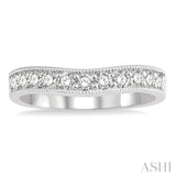 1/2 ctw Curved Center Milgrain Border Round Cut Diamond Wedding Band in 14K White Gold
