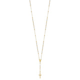 14K Tri-color Polished Crucifix and Miraculous Medal with Faceted Beads 24 inch Rosary Necklace
