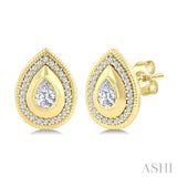 1/3 Ctw Open Window Pear and Round Cut Golden Glow Diamond Fashion Stud Earrings in 14K Yellow Gold
