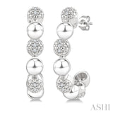 5 MM Bold Bead and 1/10 Ctw Round Cut Bead Bijoux Diamond Fashion Half Hoop Earrings in Sterling Silver