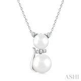 6&7 MM Cultured Pearl and 1/20 Ctw Round Cut Diamond Cat Shape Petite Fashion Pendant With Chain in 10K White Gold