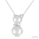 6&7 MM Cultured Pearl and 1/20 Ctw Round Cut Diamond Cat Shape Petite Fashion Pendant With Chain in 10K White Gold
