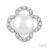 5 MM Cultured Pearl and 1/6 Ctw Round Cut Diamond Clover Petite Fashion Earrings in 10K White Gold