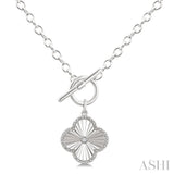 1/10 Ctw Clover Fluted Toggle Round Cut Diamond Pirouette Fashion Necklace in Sterling Silver