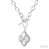 1/10 Ctw Clover Fluted Toggle Round Cut Diamond Pirouette Fashion Necklace in Sterling Silver