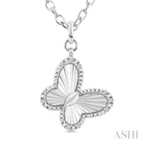 1/10 Ctw Butterfly Fluted Medallion Single Cut Diamond Pendant With Chain in Sterling Silver
