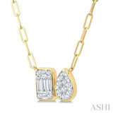 1/2 Ctw Lovebright Emerald and Pear Shape Toi Et Moi Baguette and Round Cut Diamond Necklace in 14K Yellow and White Gold