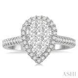 3/4 ctw Pear Shape Round Cut Diamond Lovebright Cluster Ring in 14K White and Rose Gold