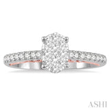 1/2 Ctw Oval Shape Lovebright round Cut Diamond Ring in 14K White and Rose Gold