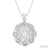 1/20 ctw Round Cut Diamond Medallion Pendant in Sterling Silver with Chain