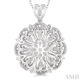 1/20 ctw Round Cut Diamond Medallion Pendant in Sterling Silver with Chain