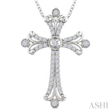 1/3 Ctw Cross Round Cut Diamond Fashion Pendant With Chain in 14K White Gold