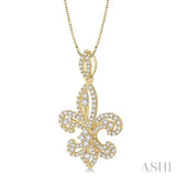 1.00 Ctw Round Cut Diamond Fleur De Lis Diamond Pendant in 14K Yellow Gold with Chain