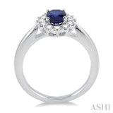 7x5 MM Oval Shape Sapphire and 1/3 Ctw Round Cut Diamond Precious Ring in 14K White Gold