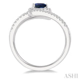 6x4 MM Pear Shape Sapphire and 1/3 Ctw Round Cut Diamond Precious Ring in 14K White Gold