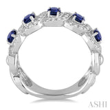 4x3 MM Oval Cut Sapphire and 1/2 ctw Round Cut Diamond Precious Ring in 14K White Gold