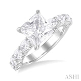 7/8 Ctw Princess Shape Oval and Round Cut Diamond Semi Mount Engagement Ring in 14K White Gold