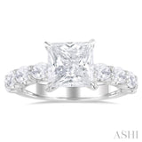 7/8 Ctw Princess Shape Oval and Round Cut Diamond Semi Mount Engagement Ring in 14K White Gold