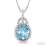 11x9 MM Oval Cut Aquamarine and 1/3 ctw Round Cut Diamond Pendant in 14K White Gold with Chain
