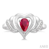 6x4 MM Pear Shape Ruby and 1/50 Ctw Round Cut Diamond Ring in Sterling Silver