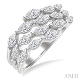 1 1/2 Ctw Split Open-End Triple Row Marquise Cut Diamond Fashion Ring in 14K White Gold