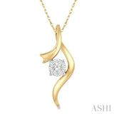 1/6 ctw Curved Lovebright Round Cut Diamond Pendant in 14K Yellow and White Gold with chain