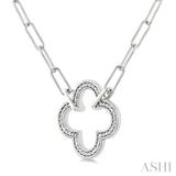 1/10 Ctw Single Cut Diamond Clover Pendant With Paperclip Chain in Sterling Silver
