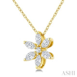 1/3 Ctw Floral Motif Marquise and Round Cut Diamond Fashion Pendant With Chain in 14K Yellow Gold