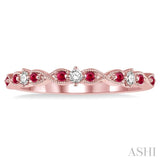 1.25 MM Ruby and 1/10 Ctw Round Cut Diamond Precious Wedding Band in 14K Rose Gold