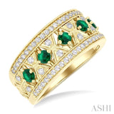 2.8 MM Hexagon Window Emerald and 1/2 Ctw Round Cut Diamond Precious Fashion Band in 14K Yellow Gold