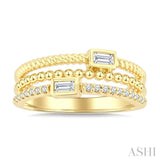 1/5 Ctw Triple Row Baguette and Round Cut Bead Bijoux Diamond Fashion Band in 10K Yellow Gold