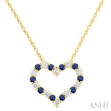 1.4 MM Round Cut Sapphire and 1/8 ctw Open Heart Round Cut Diamond Precious Fashion Pendant With Chain in 14K Yellow Gold