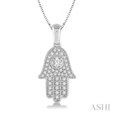 3/8 ctw Round Cut Diamond Hamsa Pendant in 14K White Gold with Chain