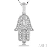 3/8 ctw Round Cut Diamond Hamsa Pendant in 14K White Gold with Chain