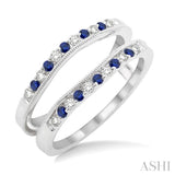 1.45 MM Sapphire and 1/6 Ctw Round Cut Diamond Precious Insert Ring in 14K White Gold